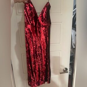 NBD Red Sequin Midi Dress